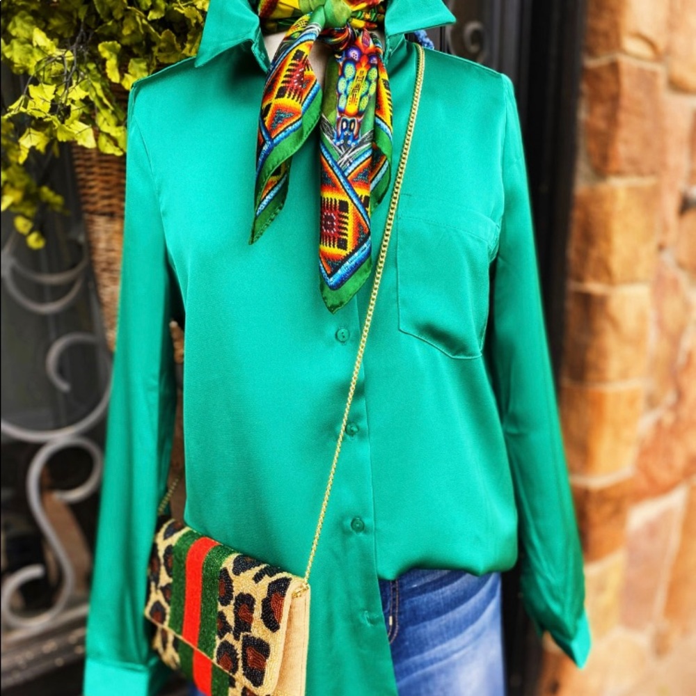 Kelly Green Satin Top